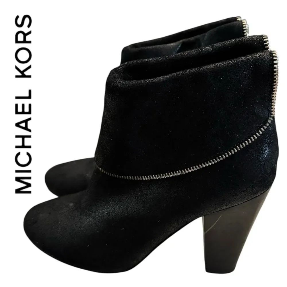 MICHAEL Michael Kors Darcy Black Zipper Leather Heeled Ankle Boots Booties 8